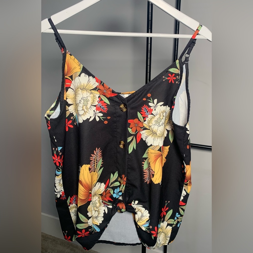 Floral tank with button front